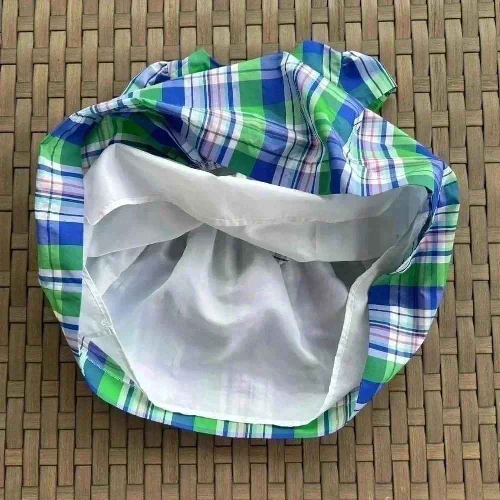 Ralph Lauren Baby Girls Plaid Taffeta Dress Size 12m Green Blue‎